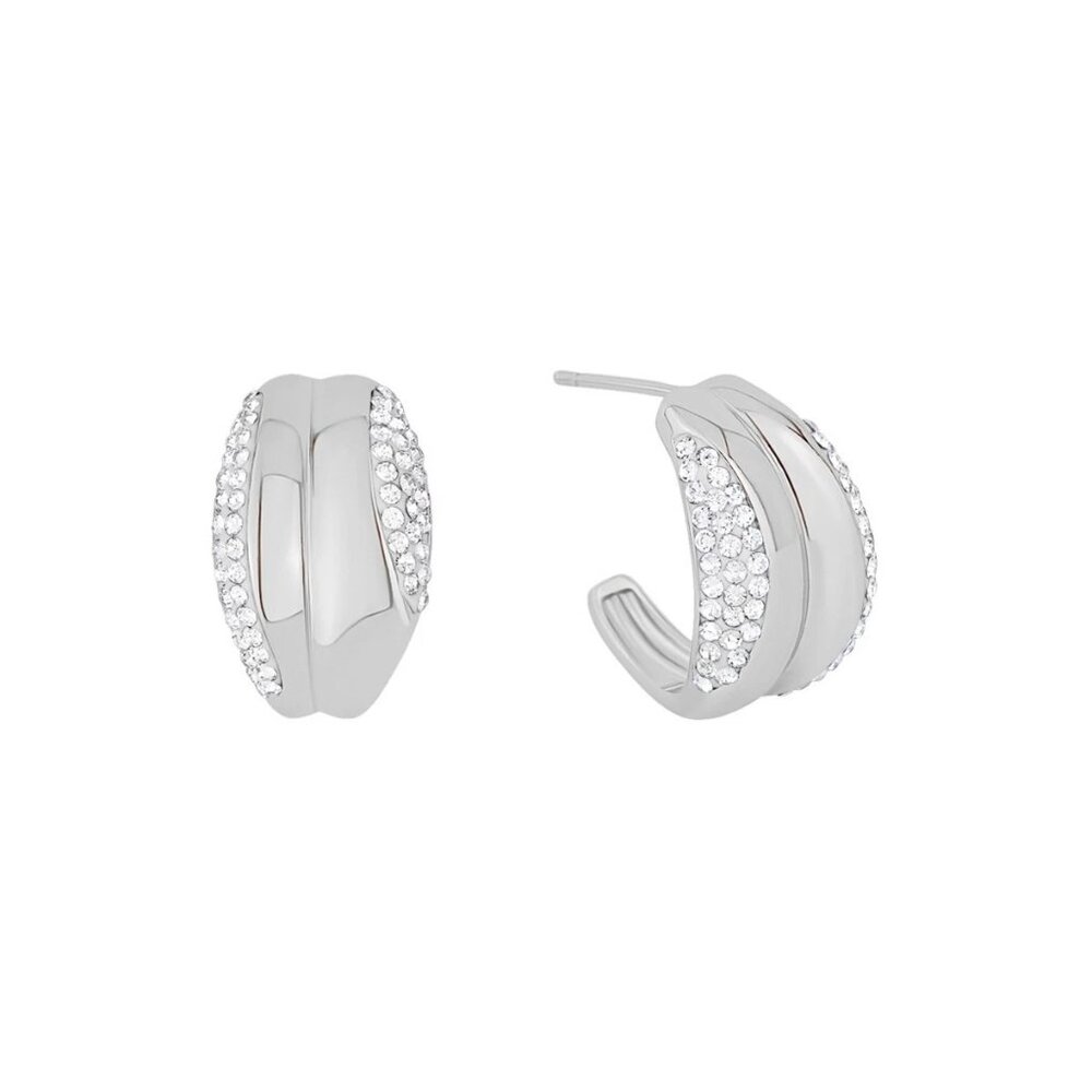 And Now This Clear Crystal C-Hoop Earrings Silver Tone Push Back